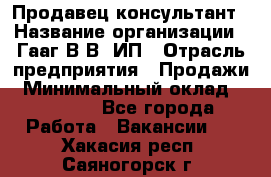 Продавец-консультант › Название организации ­ Гааг В.В, ИП › Отрасль предприятия ­ Продажи › Минимальный оклад ­ 15 000 - Все города Работа » Вакансии   . Хакасия респ.,Саяногорск г.